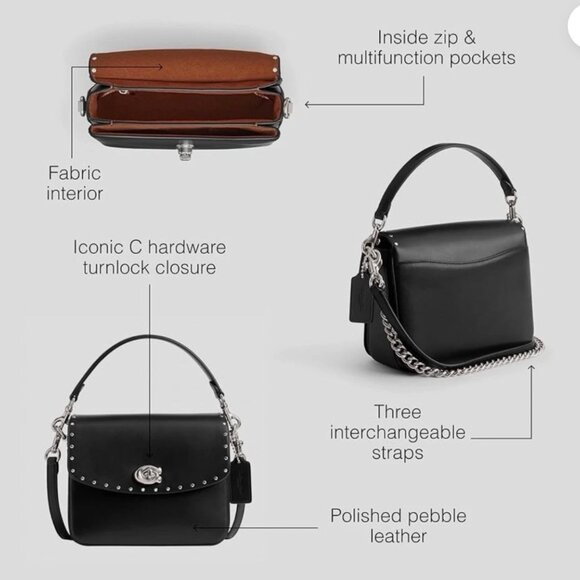 Coach Cassie 19 with Rivets Smooth Black Leather, Bonus Hang Tag - Picture 13 of 16